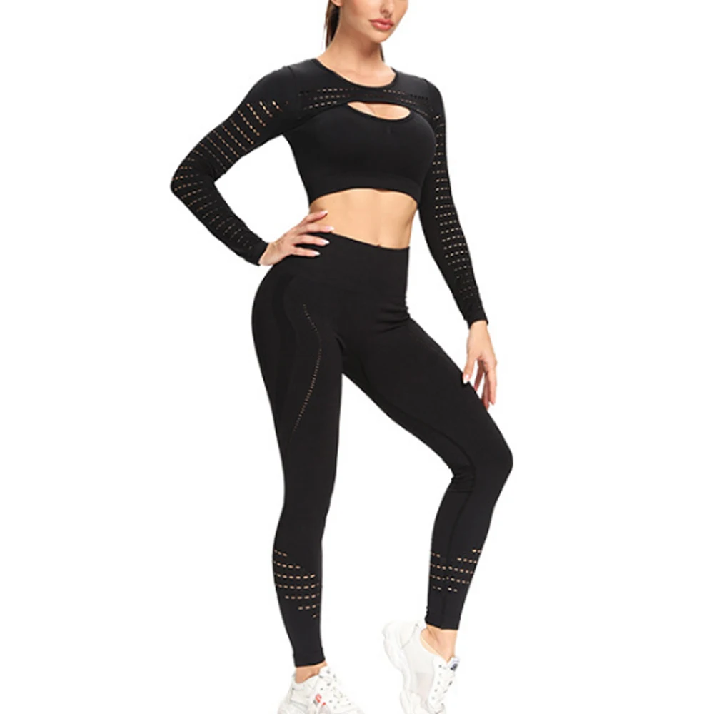 2020 Nieuwe Vrouwen Sport Pak Naadloze Yoga Set Workout Gym Hoge Taille Leggings Lange Mouwen Crop Tops Mesh Mode Fitness kleding