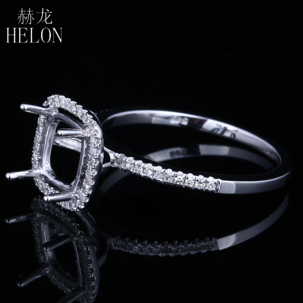 HELON 7x7MM Cushion Real 14K White Gold Wedding Party Fine Women Natural Diamond Semi Mount Ring Engagement Wedding Fine Jewelry