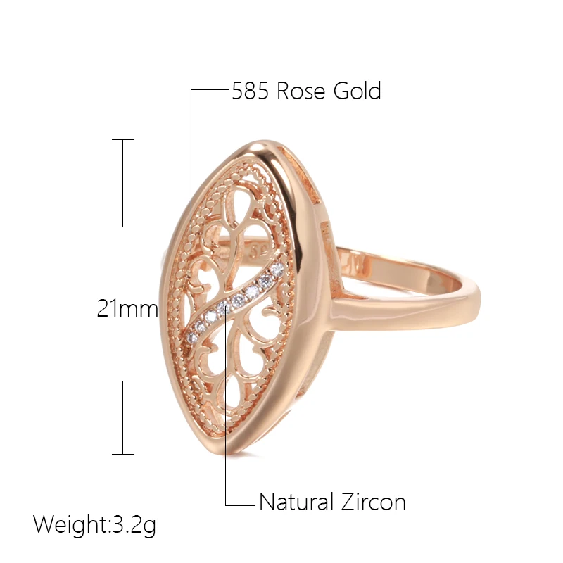 Kinel 2022 Trend 585 Rose Gold Ring For Women Micro Wax Inlay Natural Zircon Hollow Flower Ethnic Bride Ring Vintage Jewelry - view 2