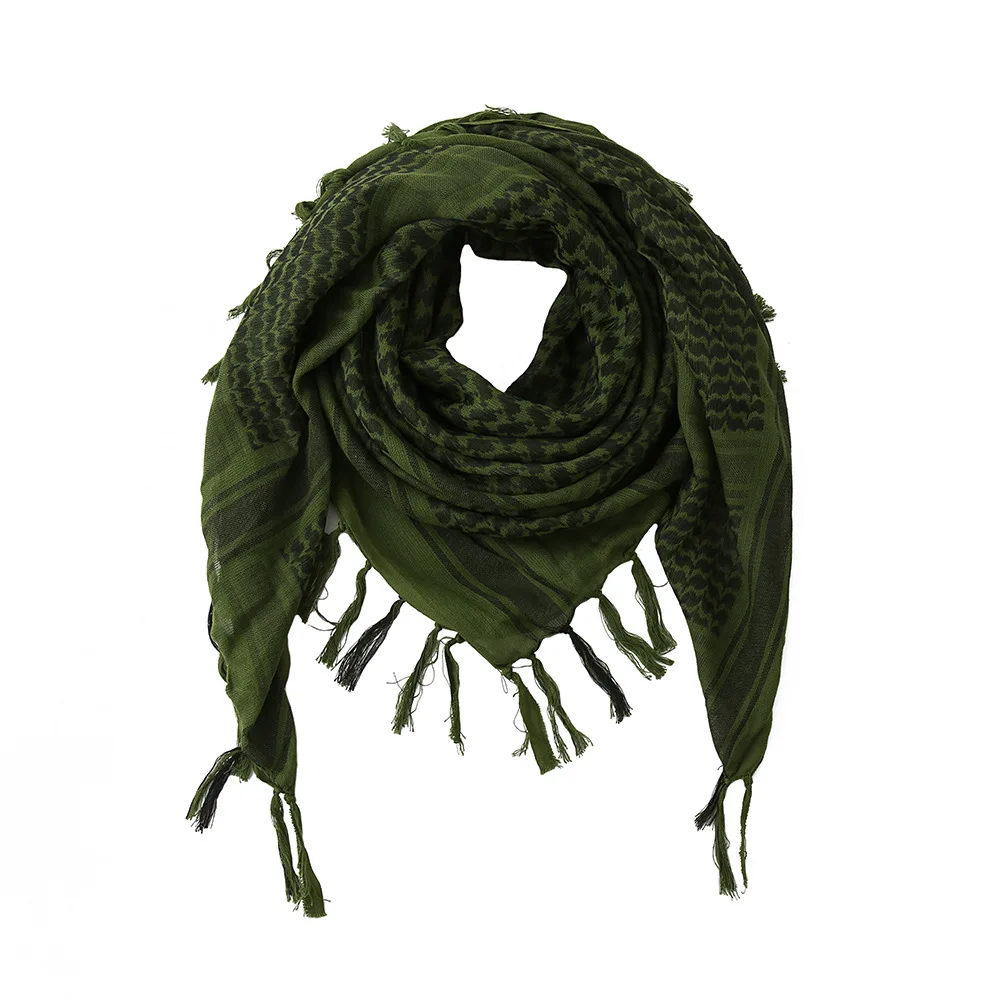 100% Cotton Scarf Men Military Shemagh Tactical Desert Keffiyeh Head Neck Scarf Arab Head Wraps with Tassel Square Outdoor Shawl