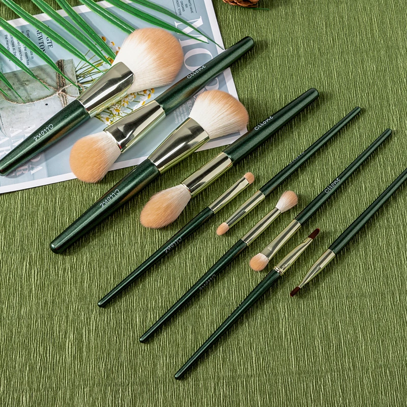 Fashion 10pcs Green Makeup Brushes Set With Bag Blending Powder Eye Face Brush Makeup Tool Kit