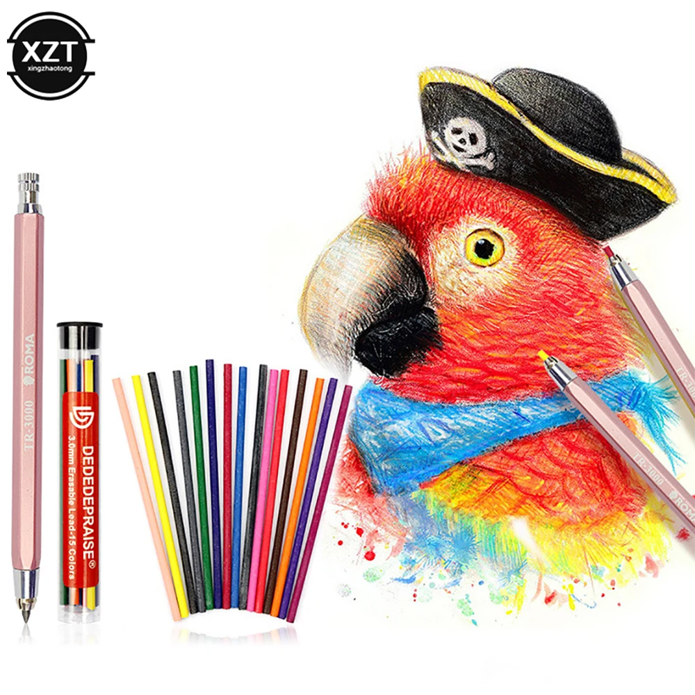 

15 Colors 3.0mm Lead Refills Mechanical Colored Drawing Automatic Pencil Charcoal core Sketch Carbon Pencil Art Sketch Erasable