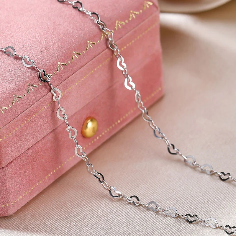 

925 Sterling Silver Rose Gold Platinum Color Heart Shaped Chain Long 40 45 50 CM Wide 2.2 MM Shine Necklace Fashion Jewelry Gift