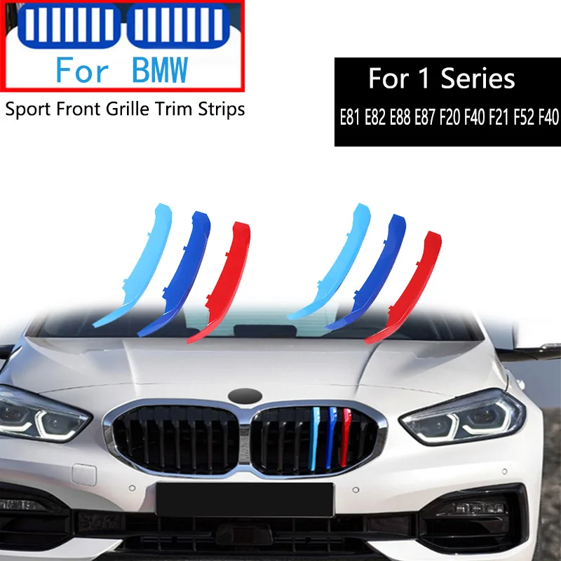 3Pcs Für BMW Serie 1 E81 E82 E88 E87 F20 F40 F21 F52 F40 118i 120i 2014-2020 M Motorsport Auto Kühlergrill Trim Stoßstange Streifen