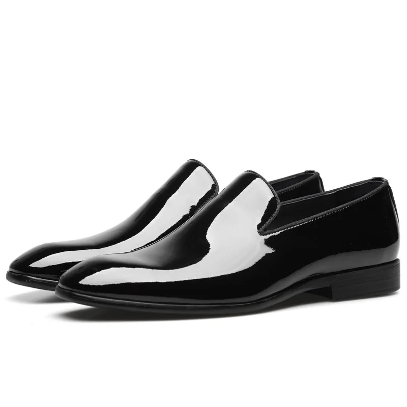 

Luxury Patent Leather Casual Business Men Shoes Daily Office Work Slip-On Genuin Leatehr Dress Shoes Trendy Leisure Party Shoes