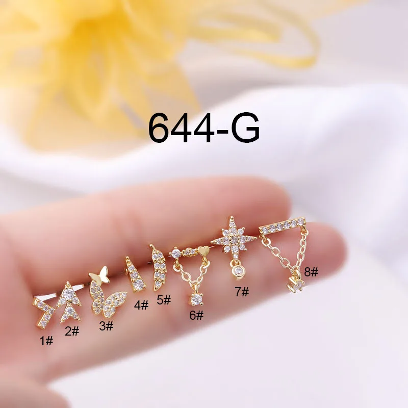 New Design 1Piece 20G Stainless Steel Cz Cartilage Earrings Conch Tragus Helix Piercing Screw Back Earring Stud Piercing Jewelry