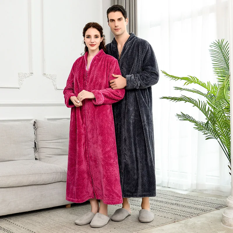 new zipper  velvet bathrobe Autumn&winter plus increase nightgown men women thickening pajamas flannel home service