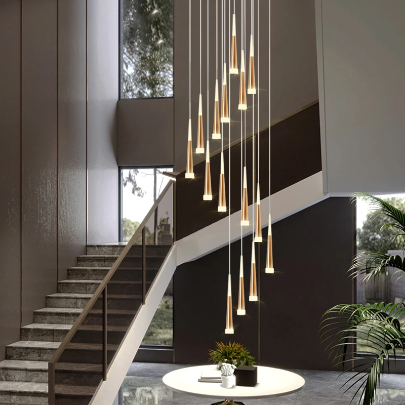 

Stair Chandelier Modern Duplex Building Indoor Deco Gold Living Room Ceiling Chandeliers Dining Room LED line lamp Pendant Lamp