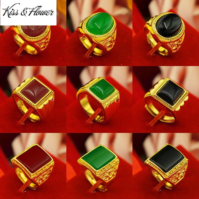 

KISS&FLOWER RI21 Fine Jewelry Wholesale Fashion ManBoy Father Birthday Wedding Gift Vintage Square Oval 24KT Gold Resizable Ring