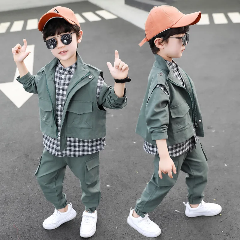 Loose Spring Autumn Children\'s Clothes Set Boys Vest +Blouse + Pants 3pcs/Set Kids Costume Teenage Girl Clothing High Quality