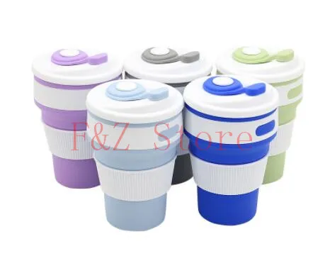 

DHL 20pcs 350ml Folding Silicone Portable Silicone Telescopic Drinking Collapsible coffee cup multi-function folding cup Travel