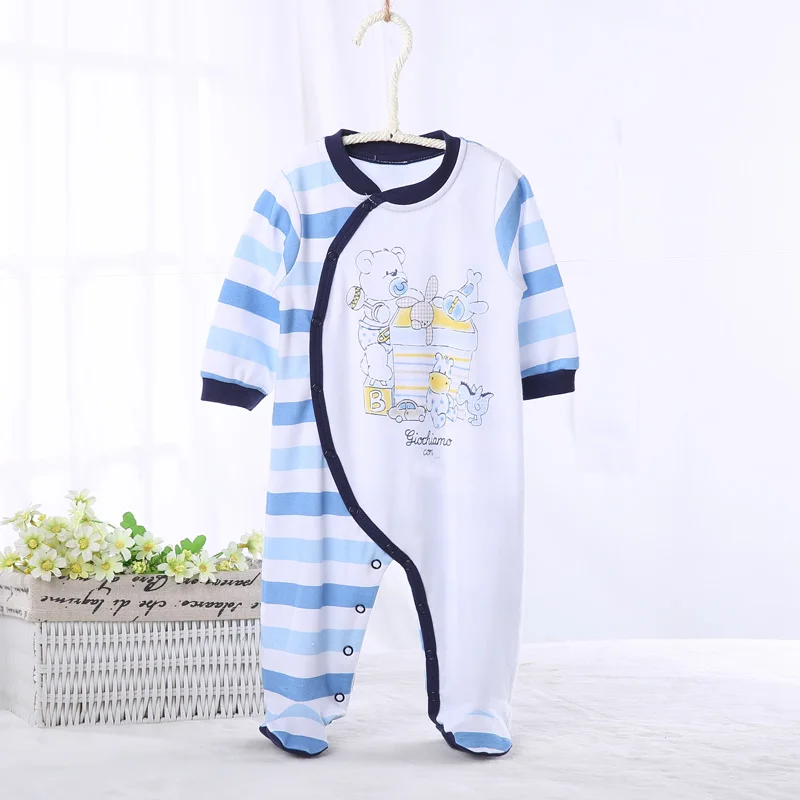 newborn  baby Long sleeves boy cotton footies One-piece garment Cartoon boy clothes Stripe Navy Style pajamas  jumpsuit autumn