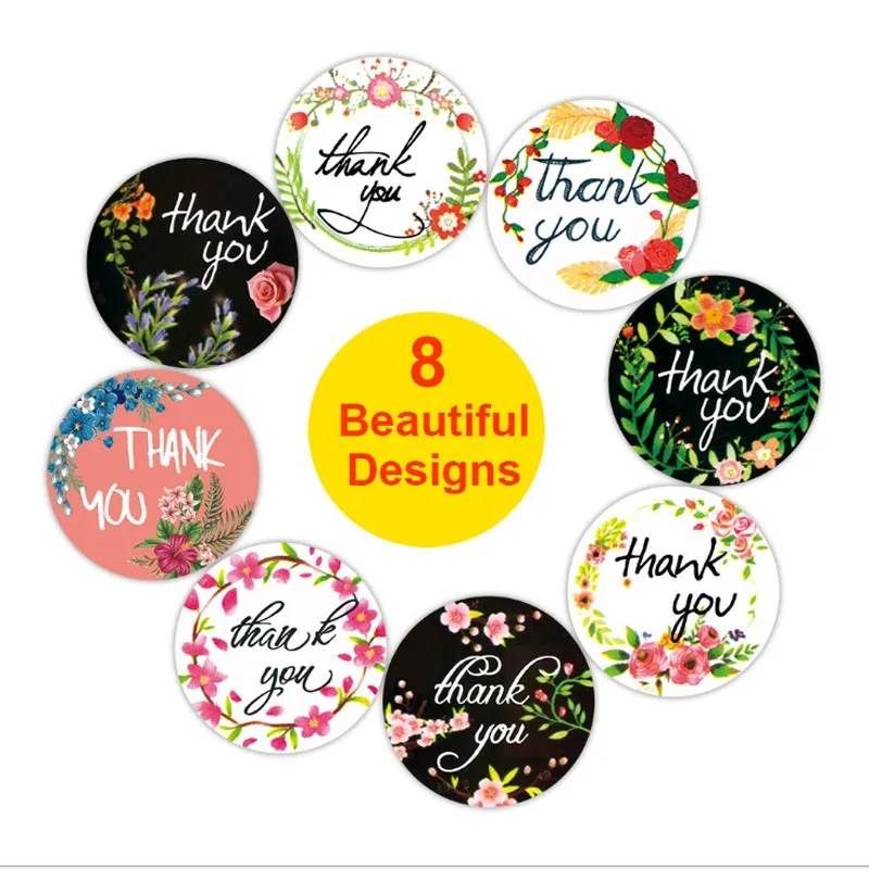 

2rolls Round Thank you Colorful Floral Sticker Rolls For Business Package Gift Decoration Stickers Can be freely matched