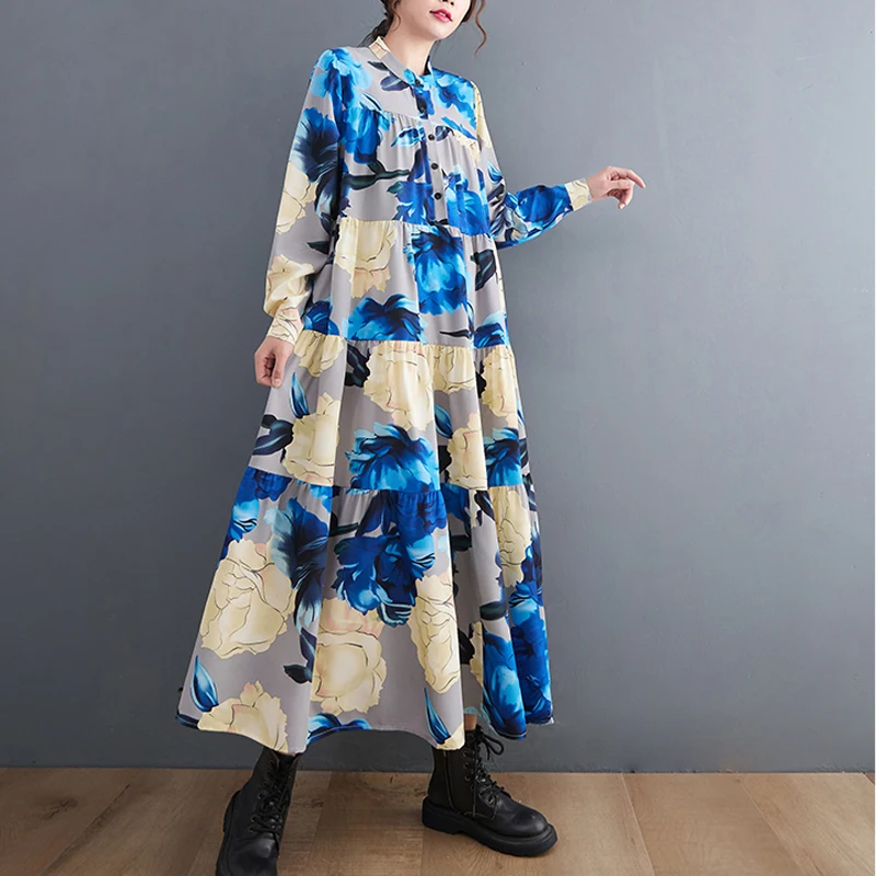 Max LuLu New 2022 Spring Women Print Design Floral Loose Dresses European Style Ladies Casual Vintage Long Vestidos Button Derss