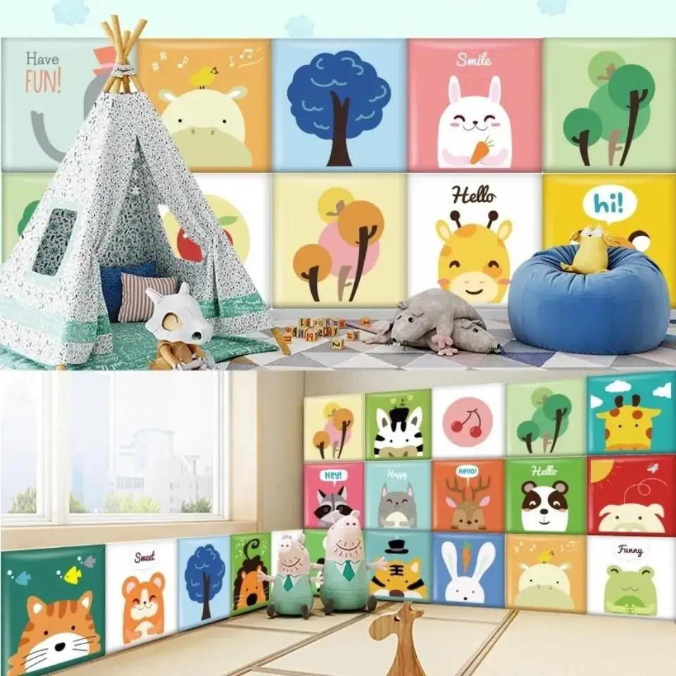 Cartoon Animals 3d Stereo Wall Sticker Anti-collision Headboards Soft Bag Tatami Decor Children Room Cabecero Cama 135