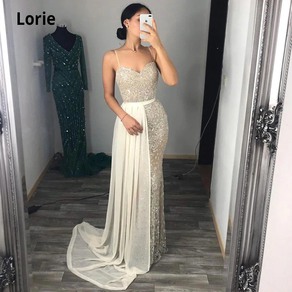 LORIE Luxurious Beads Lace Evening Dresses Mermaid Formal Occasion Women Party Gowns Sleeveless Spaghetti With Removable Skirt