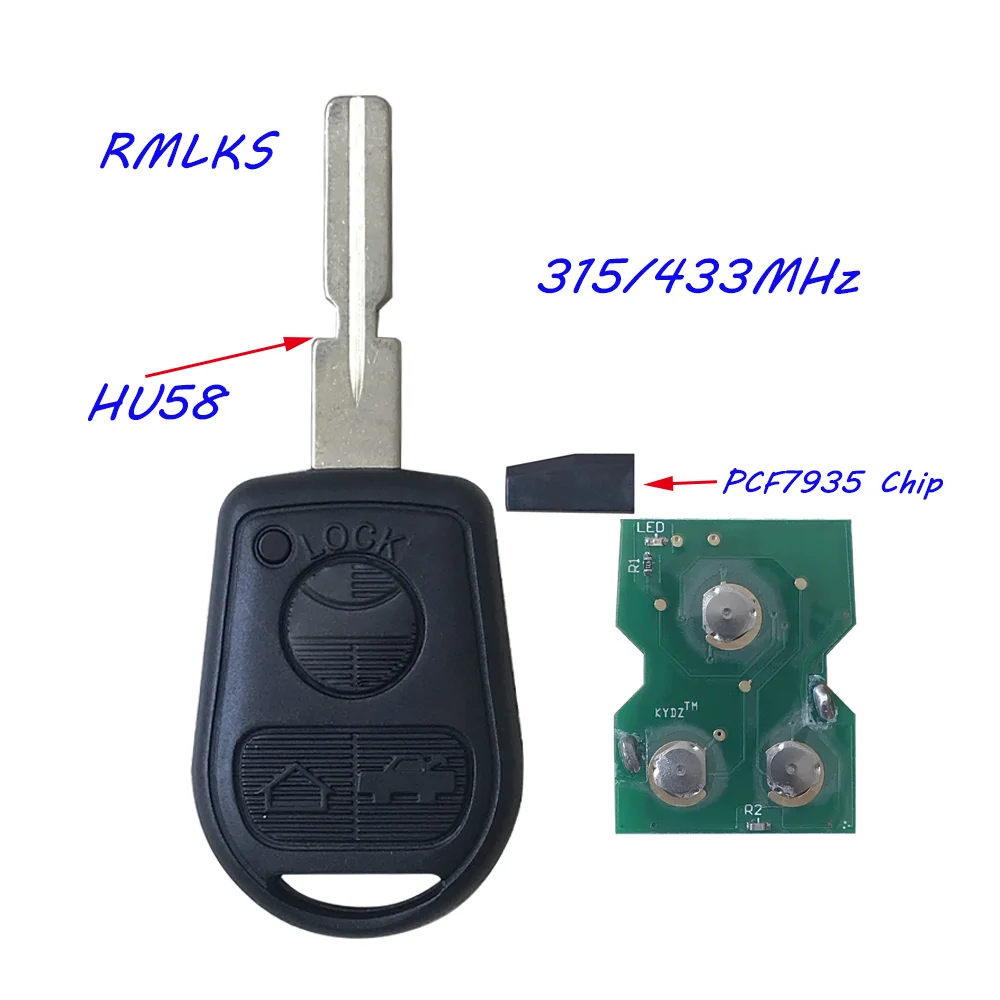 3 Button Remote Car Key 315/433 Mhz With Original ID44 PCF7935 Chip For BMW E31 E32 E34 E36 F30 E38 E39 E46 E90 E91 E92