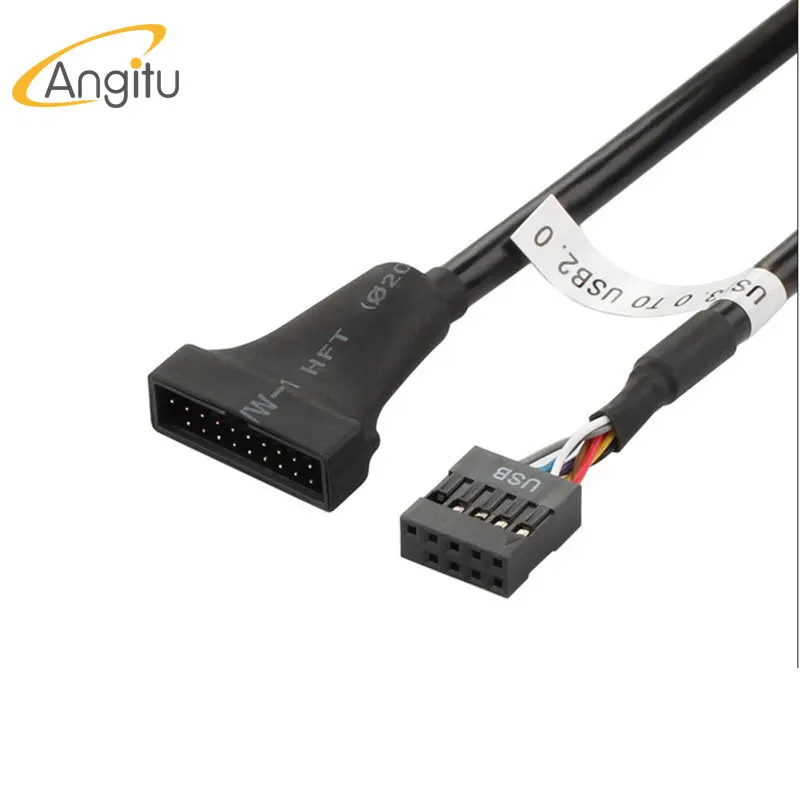 Angitu USB 2.0 Ke 3.0 Kabel Adaptor Motherboard Komputer USB2.0 9Pin Betina Ke 3.0 19/20Pin Jantan untuk Kabel Konverter PC Komputer