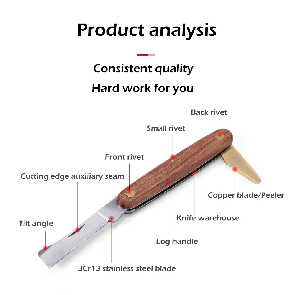 Couteau de taille et de greffage en acier inoxydable, avec manche en bois, tondeuse de greffage de jardin, outil pliant de taille et de semis