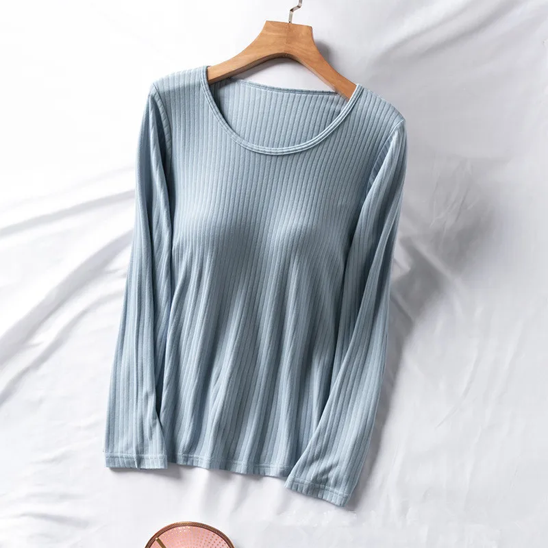 Fdfklak Women Spring Autumn Modal Long-Sleeve Home Clothes Sleep Tops Chest Pad Bottoming Shirt Outside Wear One Piece Pajamas