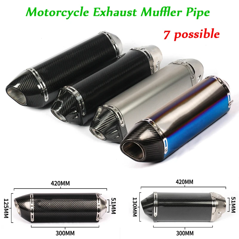 420mm Length Exhaust Muffler Pipe With DB Killer 51MM Head Tail Silencer Baffler Tubes System Motorcycle Scooter AVT Universal