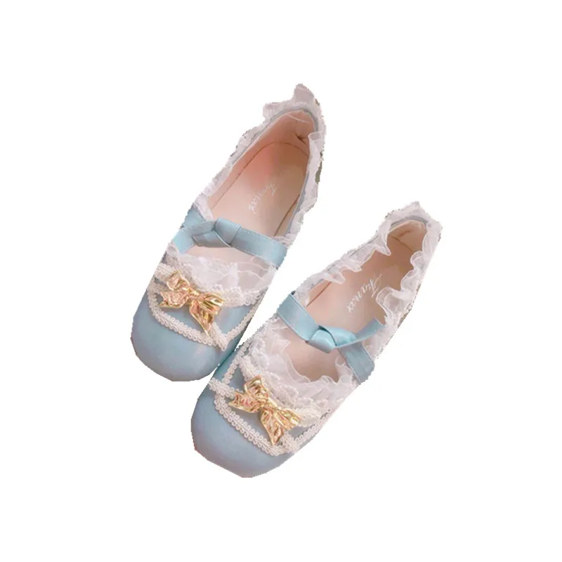 

Lolita round flat shoes sweet retro style Vintage Sweet Lolita Shoes Bowknot Princess Kawaii Girl Women Shoes Low Heel Round