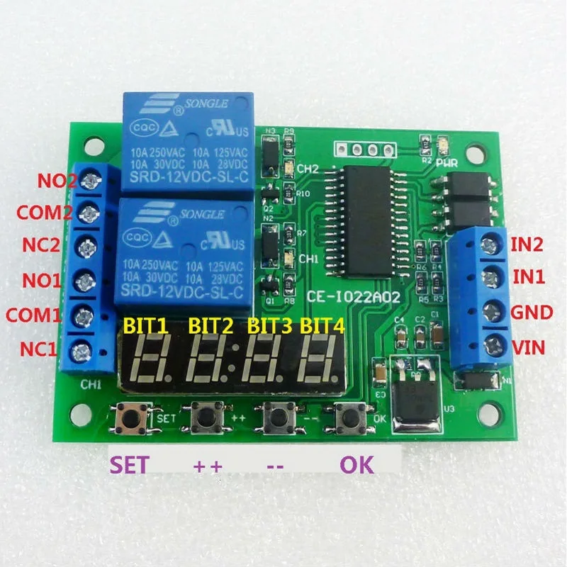 Multi-function Delay Relay 12V 2CH Timer Control Switch LED PLC Home Lamp Motor