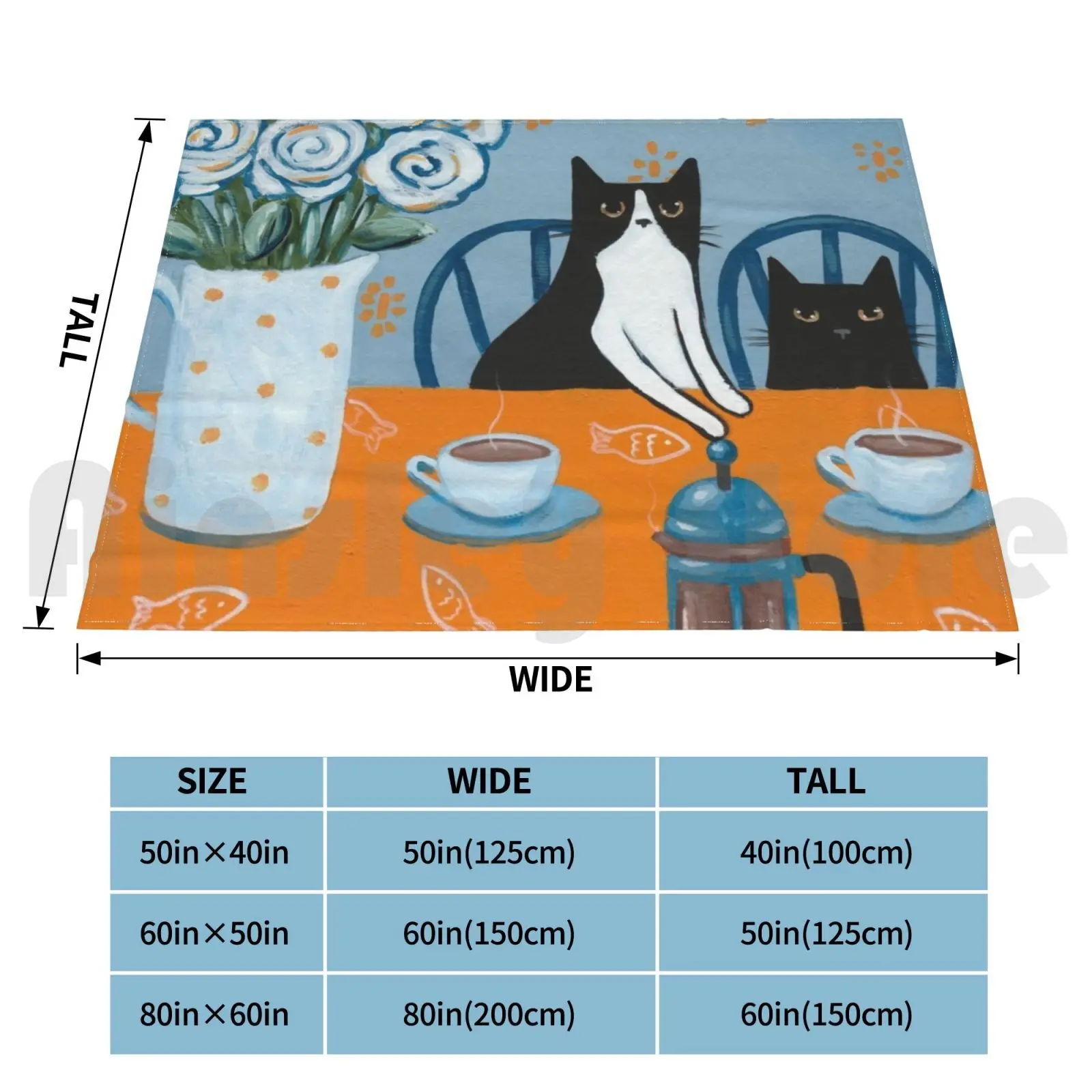 French Press Coffee Cats Blanket Super Soft Warm Light Thin Original Cat Folk Art French Press Coffee Coffee And Cats