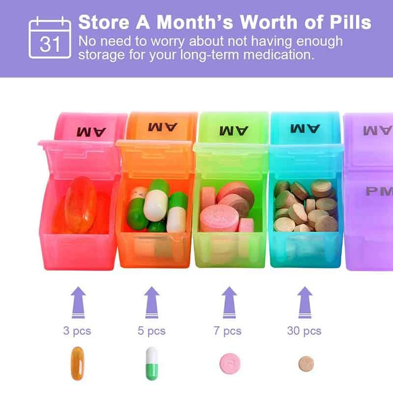 Hàng Tháng Hàng Tuần Viên Thuốc Người Tổ Chức Ô-AM/PM Hàng Ngày, 31 Ngày 32 Ngăn Vitamin Medicaiton Y Học Nhắc Nhở