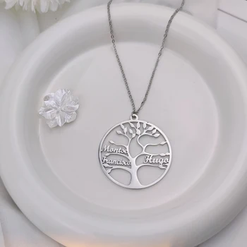 ต้นไม้แห่งชีวิตสร้อยคอจี้ชื่อครอบครัวที่กำหนดเองของขวัญครอบครัวสแตนเลสเครื่องประดับส่วนบุคคลของขวัญคุณยาย