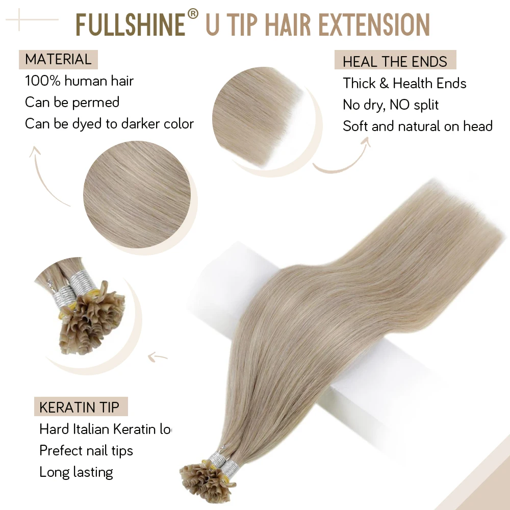 Full Shine U Tip Human Hair Extensions Piano Color 50g Machine Remy Fusion Keratin Nail Tip Extensions Keartin Capsule Fusion