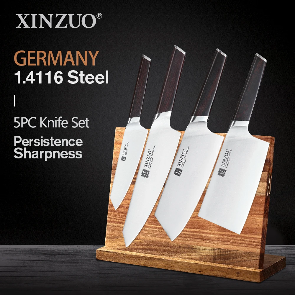 XINZUO 4PCS or 5PCS Kitchen Knives Set Stainless Steel Pro Cooking Chef Bone Chopper Cleaver Meat Utility Knife Ebony Handle