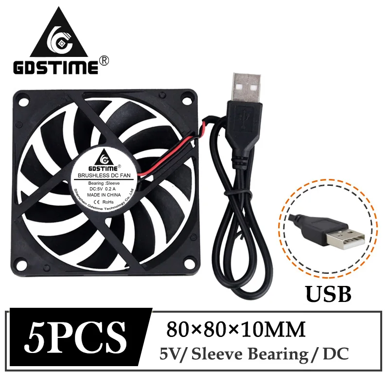 

5Pcs Gdstime DC 5V 80mm 80x80x10mm USB Brushless Axial Computer Case Cooling Fan 8cm 80mmx10mm PC CPU Radiator Cooler Fan