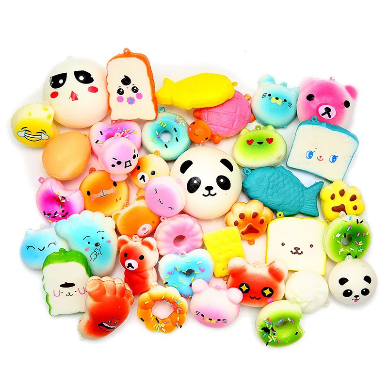 10Pcs Squeeze Toys Mini Soft Extrusion Bread Toys Keyring Rising Decompression Squishy Slow Rising For Kids