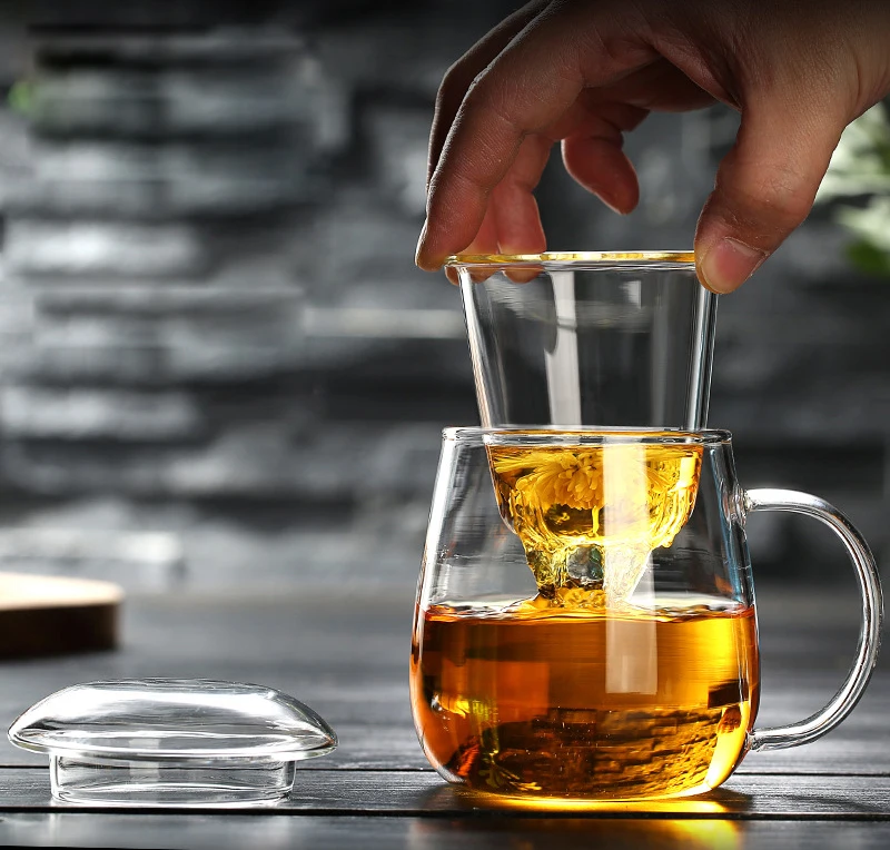 Chinese style tea mug with lid filter 550ml.Coffee Cups Tea Set Mugs Beer Drink Office Mug Transparent Drinkware Glass Cup