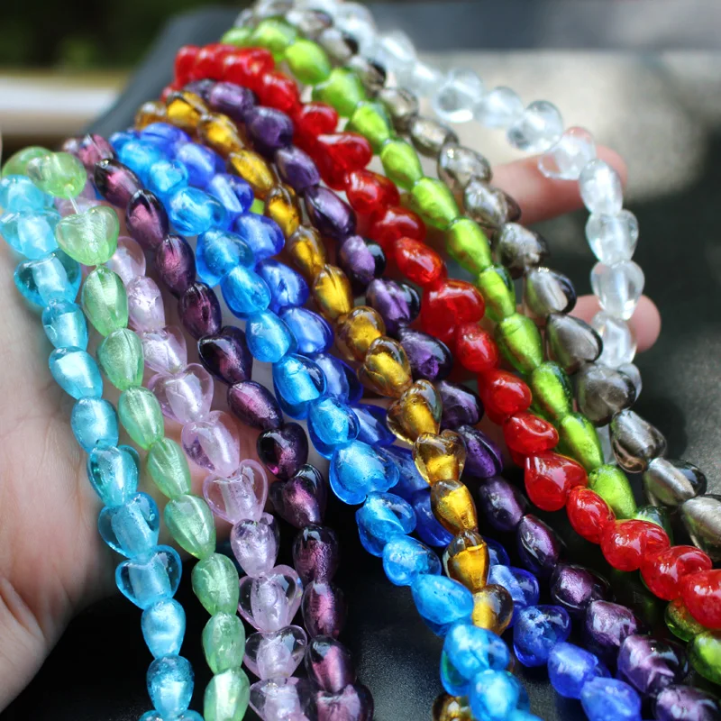 12mm Herzperlen, lampeffektveredelte Glasperlen, rot-rosa Mischung für Schmuckherstellung, Schmuckzubehör, weiße Accessoires, DIY Bijoux – Detail 1