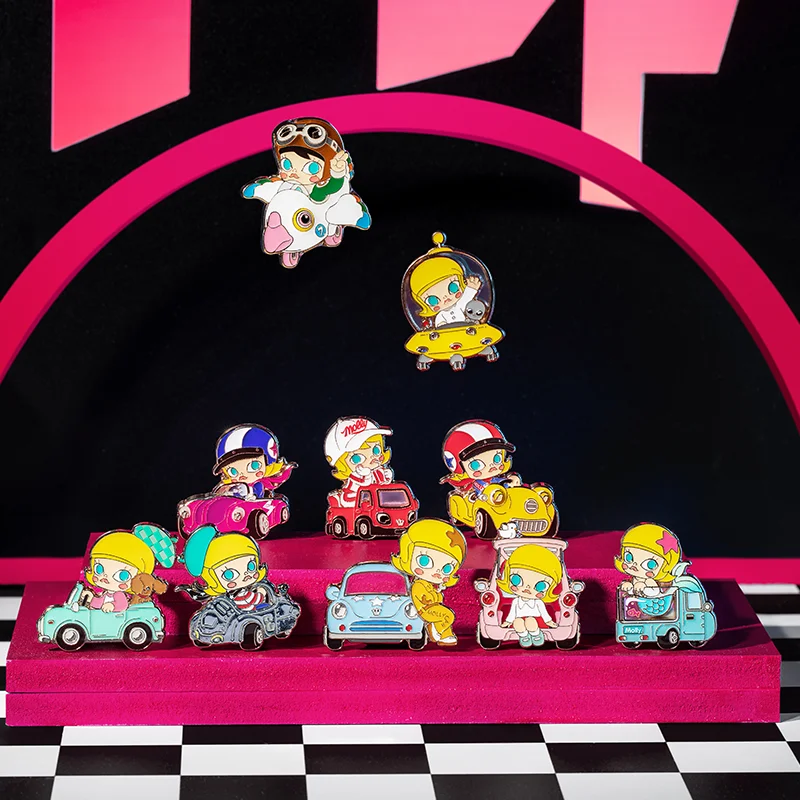 Pop mart molly carro série-blind box crachá expressando amor série caixa cega bonito ação kawaii brinquedo figuras