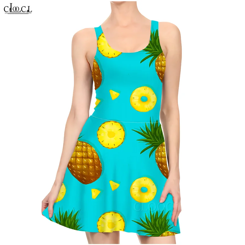 

CLOOCL Newest Delicious Fruit Pineapple 3D Print Summer Dresses Casual for Women Dress Sleeveless Party Sexy Slim Beach Dress