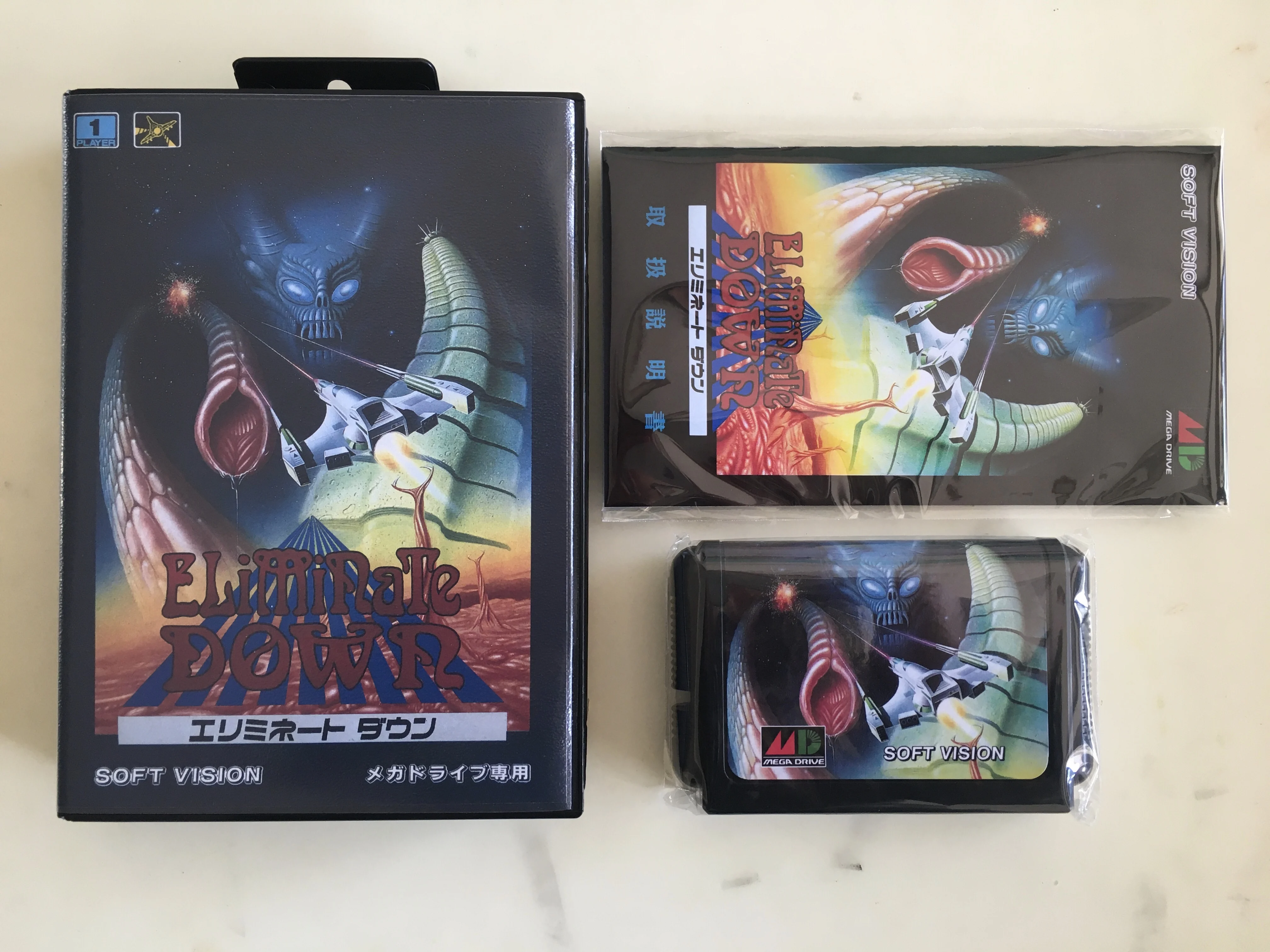 MD Game : ELiminaTe DOWN ( Japan Version!! box+manual+cartridge!! )