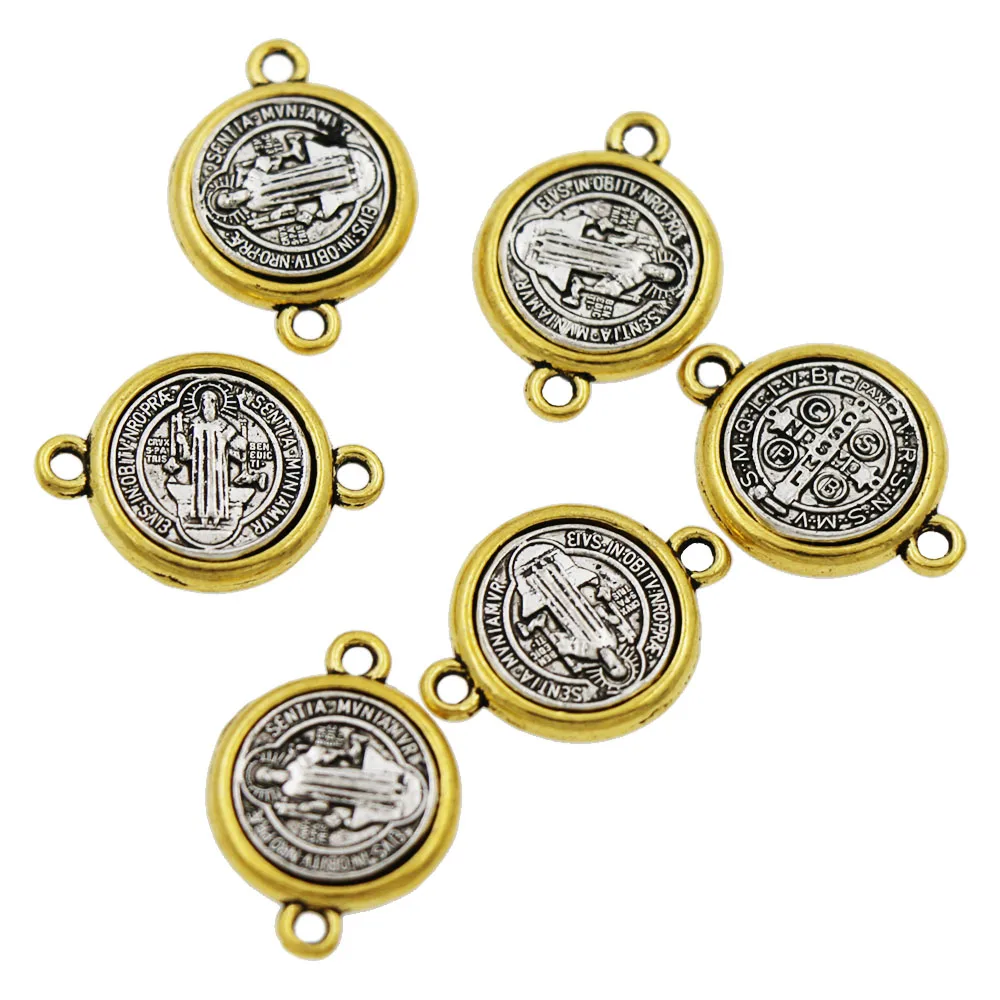 12pcs 20.65x14.8mm Zinc Alloy And Saint St Benedict Medal Cross Spacer End Connecor Jewelry Religious  L1698