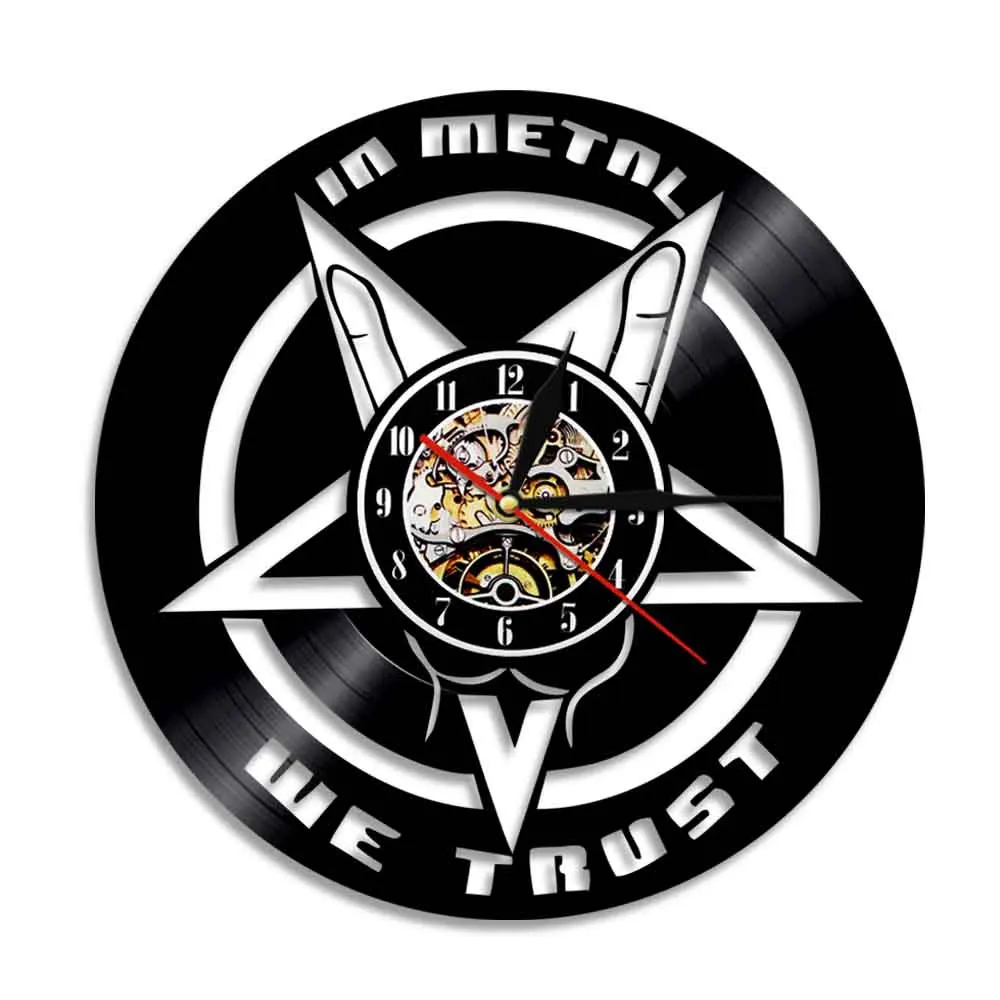 In Metal We Trust Music Quote Vinyl Record Wall Clock Heavy Metal Wall Clock Personality Wall Art Decor Gift For Music Lover