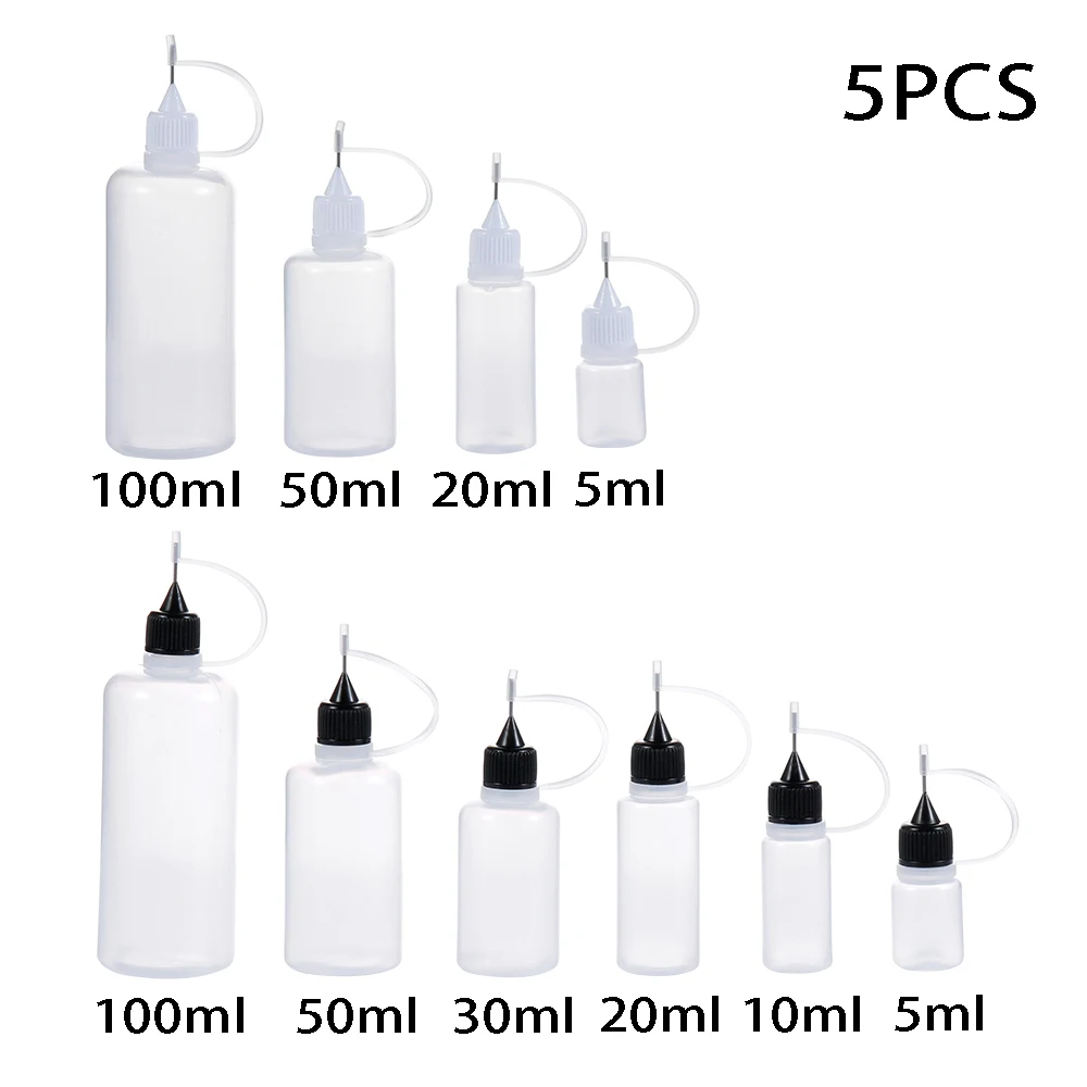 5Pcs 5/10/20/30/50/100ML Glue Applicator Plastic Needle Squeeze Glues Bottle Dies Scrapbooking Stamping Material Quilling Tool