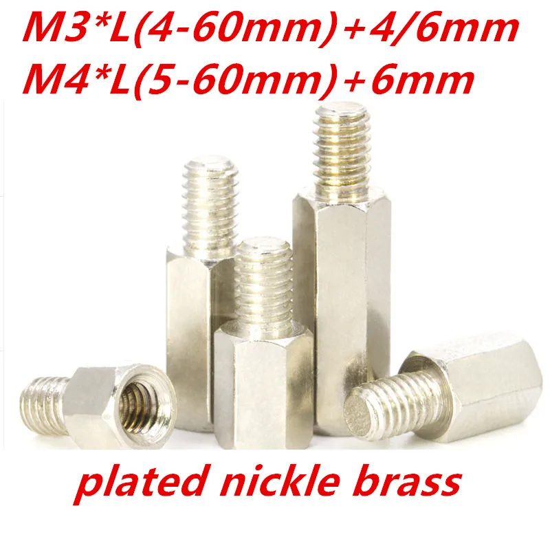 plated nickle copper brass M3*L+4,6 M4*L+6 hex socket spacer female to male standoff screw board stud hexagon bolts1135