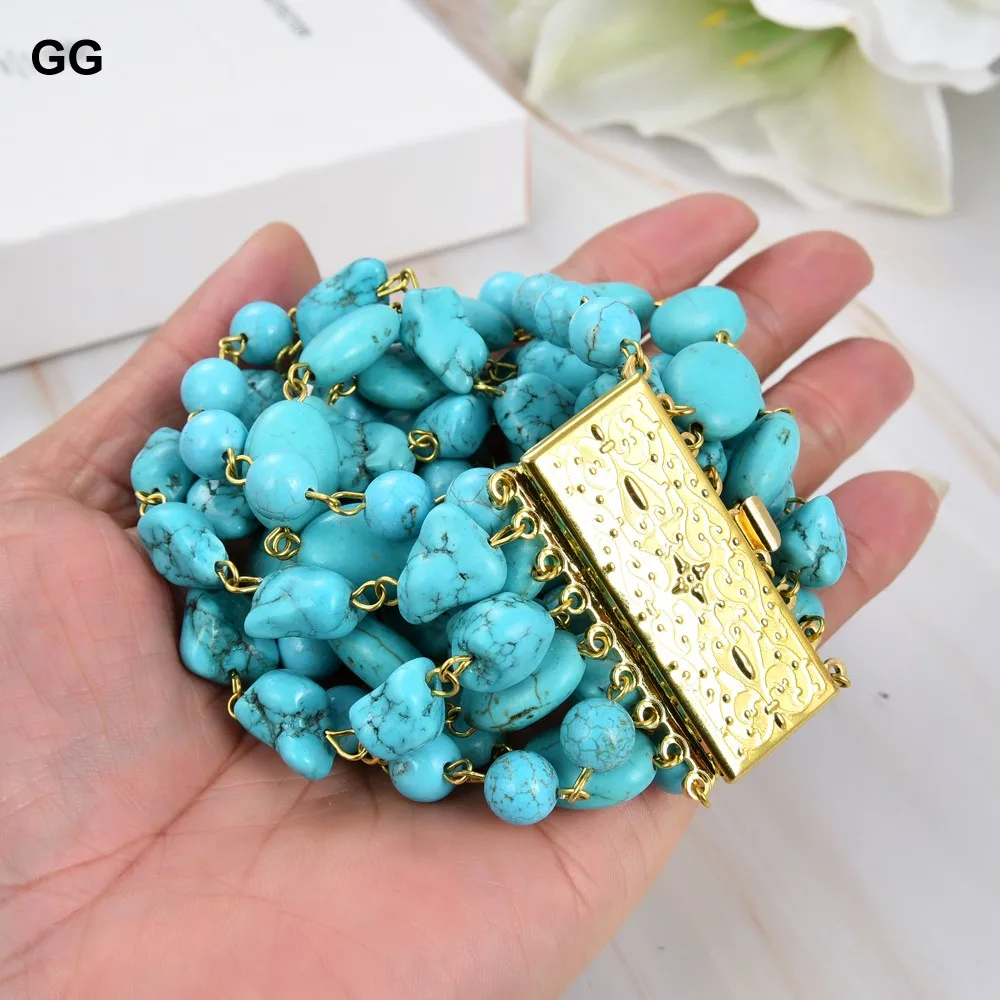GG Natural 9 fili blu turchese gemme braccialetto di pietra carino per le donne