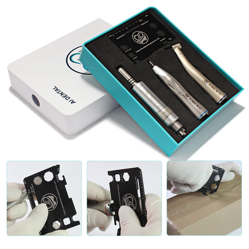 S3-205M6LS 1:1 Slow Speed Fiber Optic Contra Angle And Surgical Straight Dental Handpiece 6 Holes E-Type Air Motor Kits