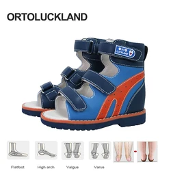 Ortoluckland Kids Sandals Boys Children Leather Orthopedic Shoes Summer Blue Running Chaussure For 2 To 12Years Age Old