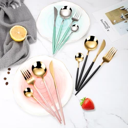 4Pcs/set Black Gold Cutlery Set 18/10 Stainless Steel Dinnerware Spoon Dropshipping Silverware Flatware  Dinner Knife Fork