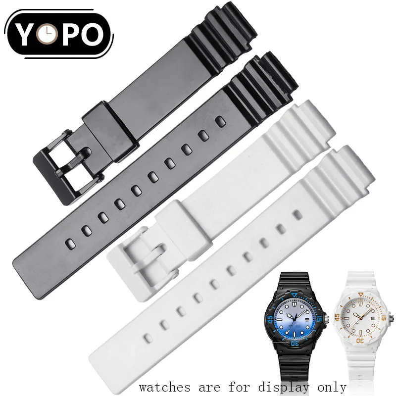 Yopo Soft Silicone Watch Band 14mm Black White Glossy Bracelet Replacement Strap For LRW200H Female's Resin Watch Chain