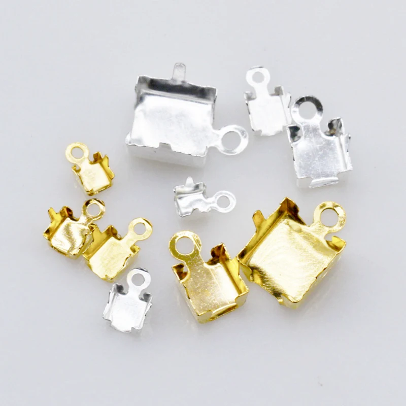 100p ss6 ss12 ss16 ss18 ss28 ss38 Oro argento artiglio di rame Tazza Catena Connettori Estremità Anelli pendente misura catena di strass di cristallo