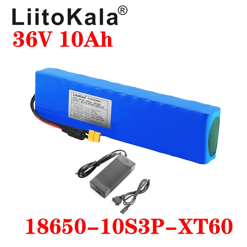 LiitoKala 36V battery 36V electric bike battery 42V 10AH 18650 battery for motorcycle Scooter with XT60 plug and 42V2A charger